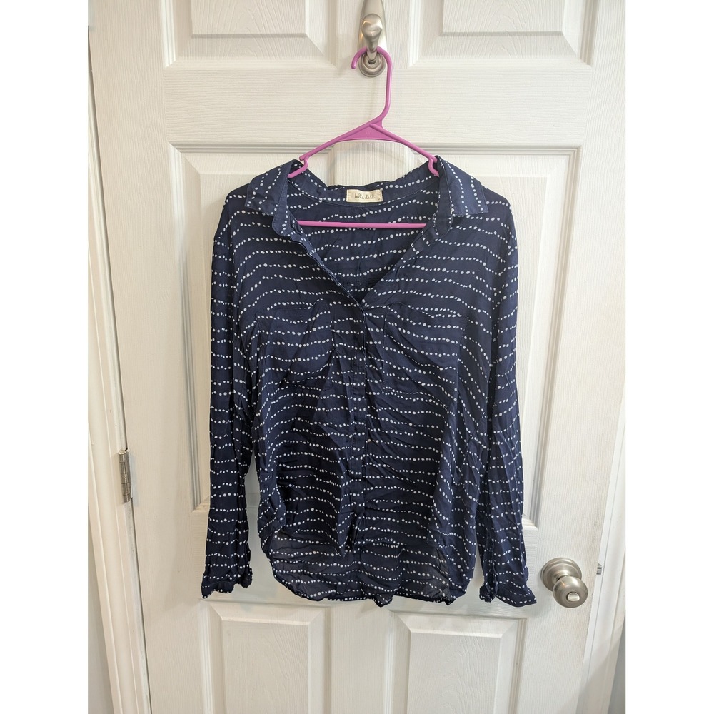 Anthropologie Bella Dahl Navy White Dotted Button Down Top Women's - Size M